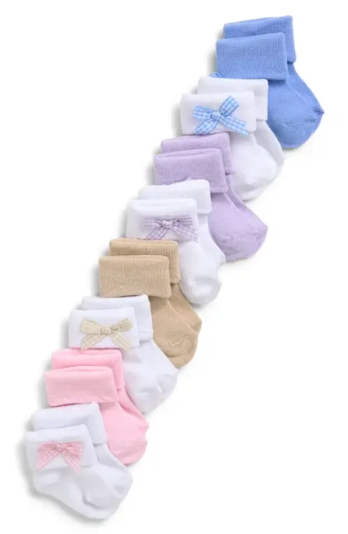 Assorted 8-Pack Cuffed Crew Socks with Bows by Capelli New York