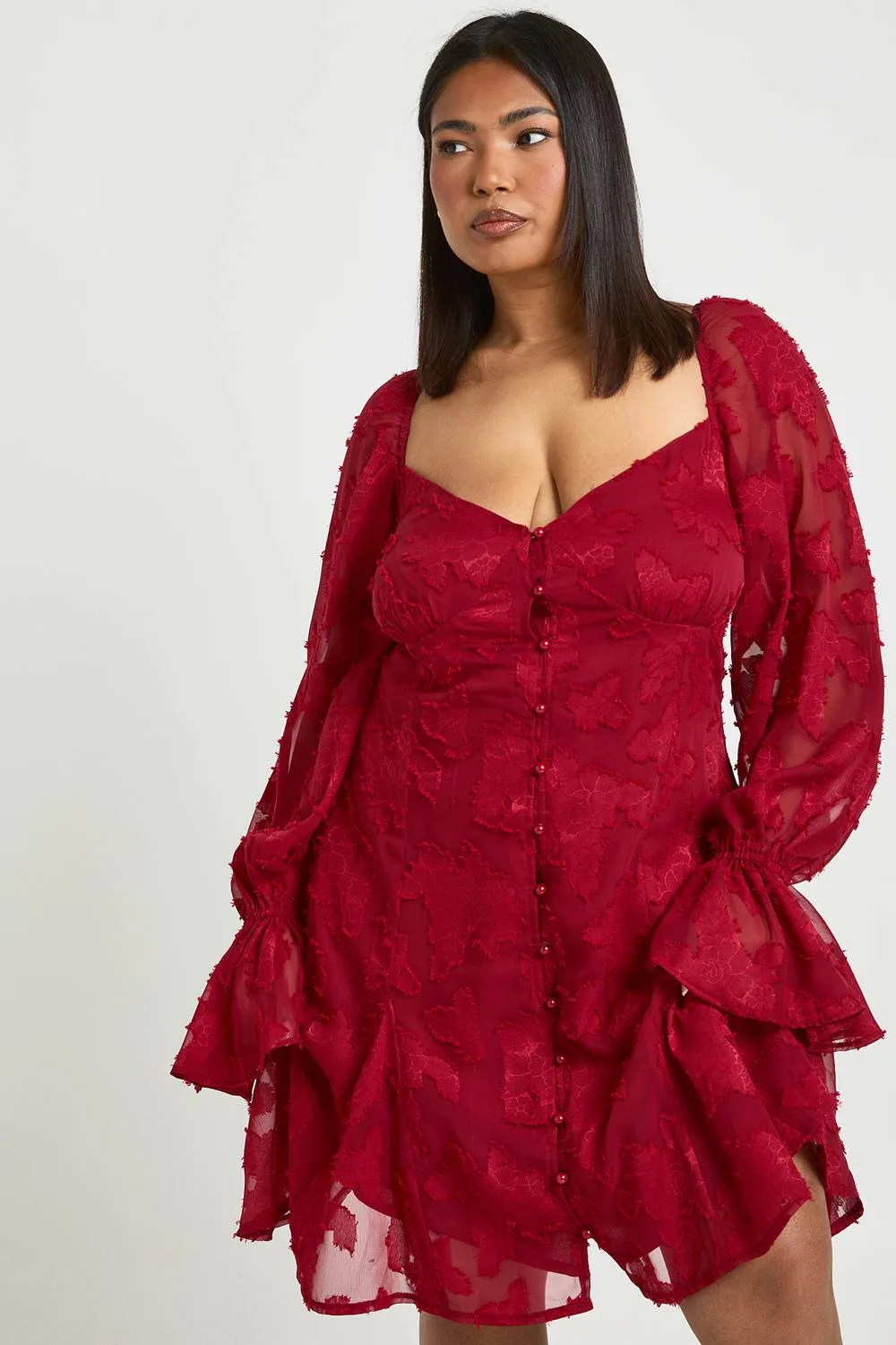 Burnout Floral Godet Hem Mini Dress