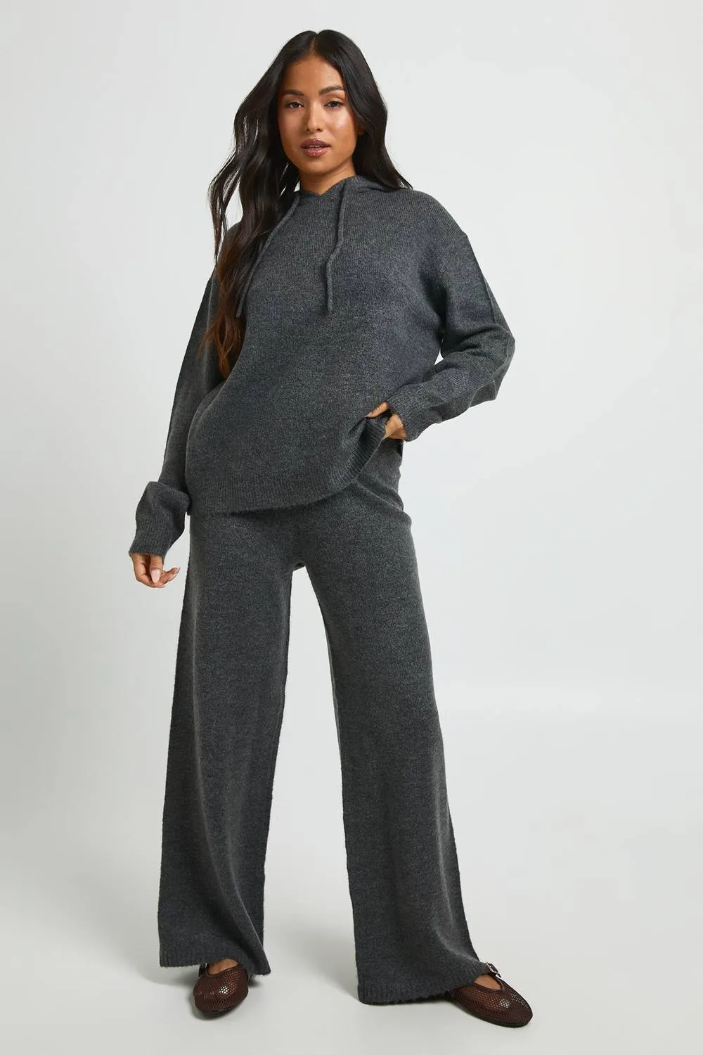 Soft Knit Oversized Hoody & Wide Leg Trouser Co-Ord by boohoo