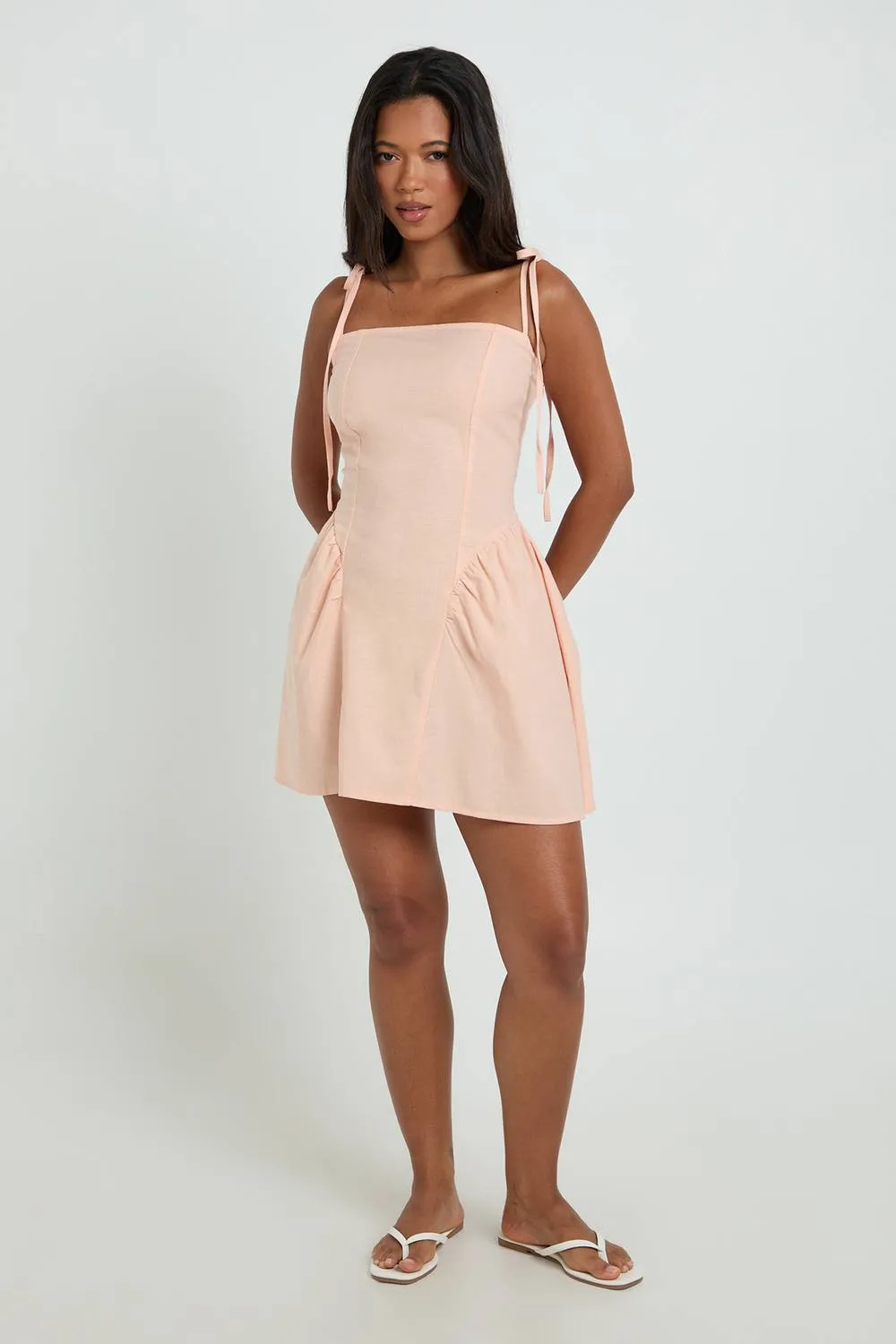 Linen Tie Shoulder Skater Dress by boohoo