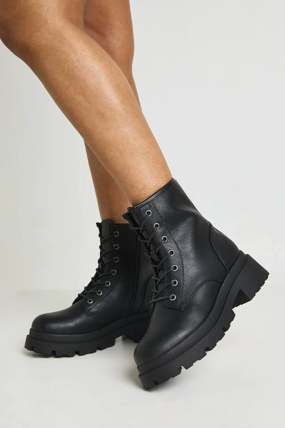 Cleated Sole Lace Up Hiker Boots by boohoo