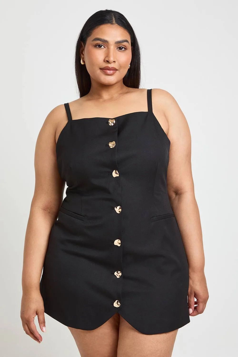 Gold Button Waistcoat Dress by boohoo
