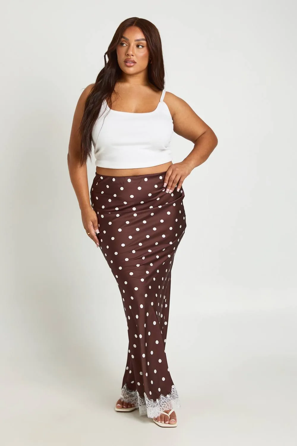 Satin Polka Dot Maxi Skirt by boohoo