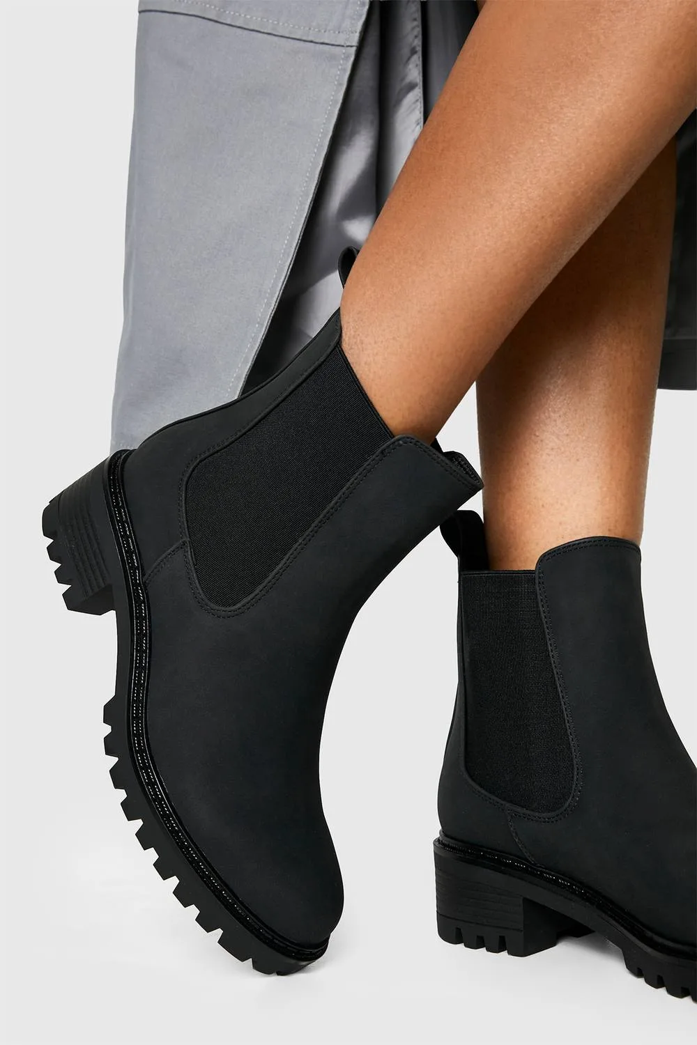 Chunky Chelsea Elastic Panel Ankle Boots by boohoo