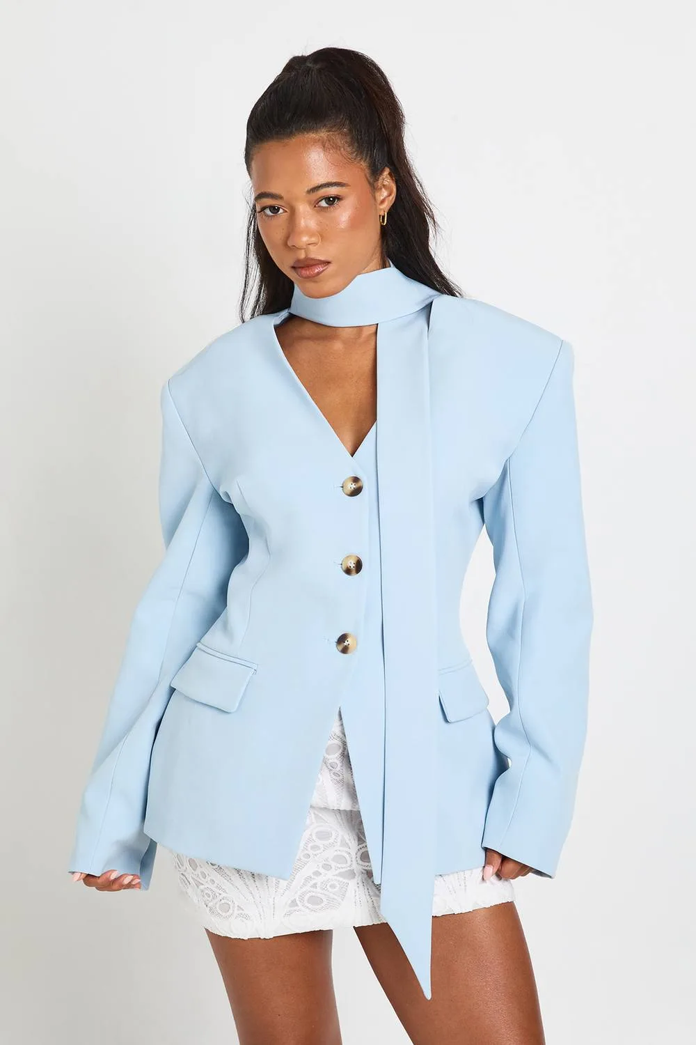 Scarf Detail Cinched Blazer by boohoo