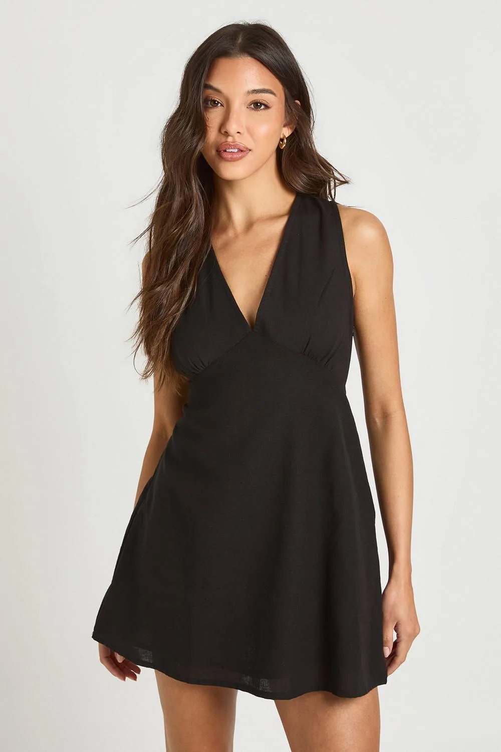 Linen Bust Detail Shift Dress by boohoo