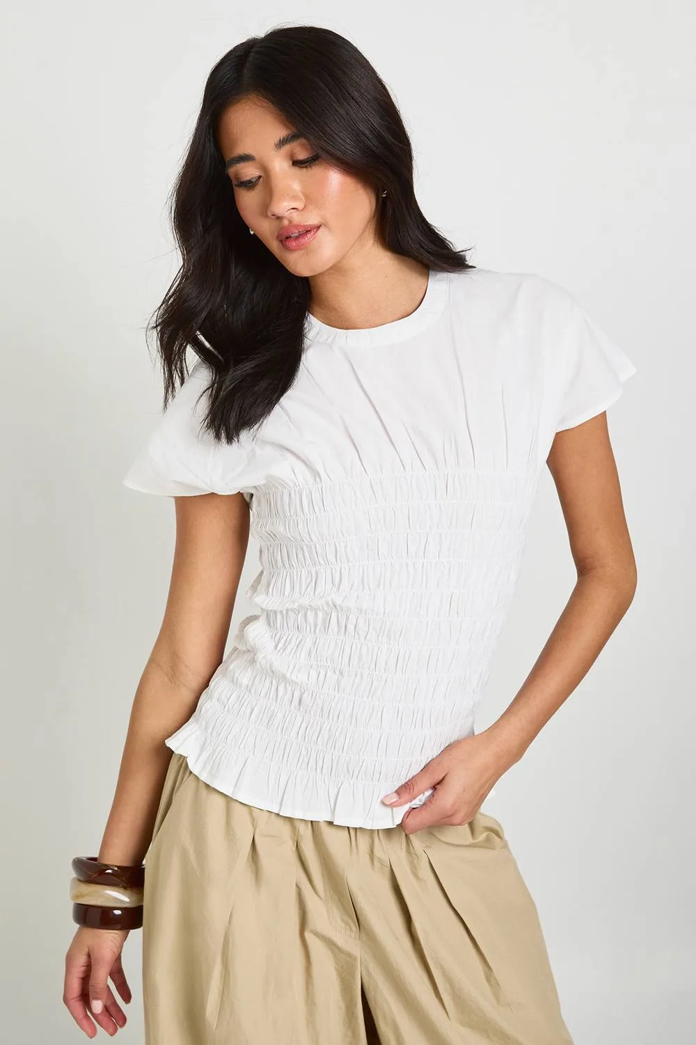Cotton Poplin Shirred Top