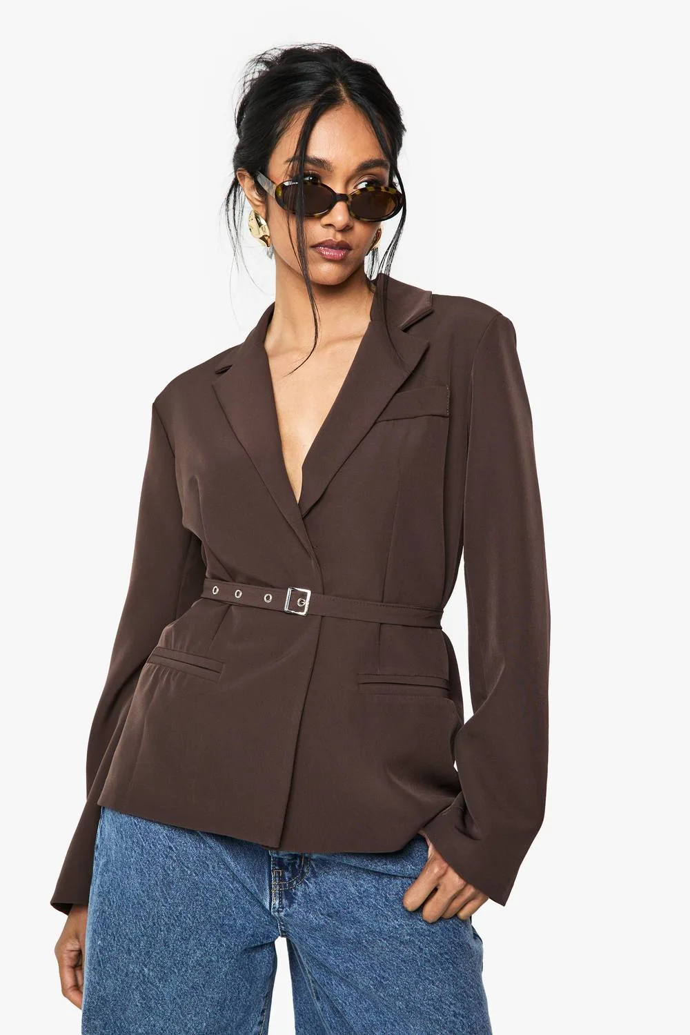 Belted Relaxed Fit Blazer by boohoo