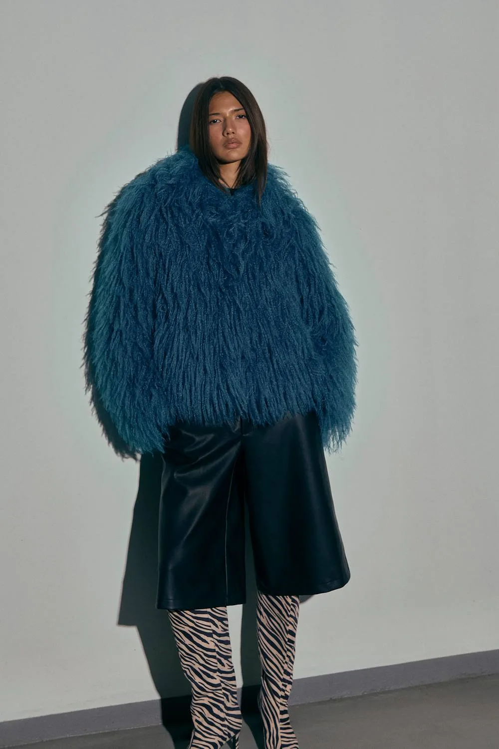 Faux Leather Wide Jorts by boohoo