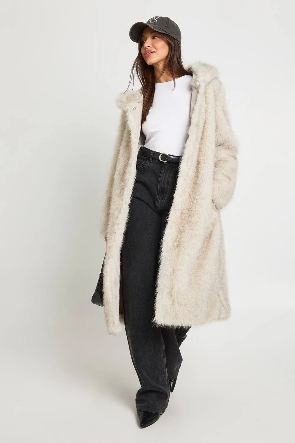 Hooded Belted Faux Fur Maxi Coat by boohoo
