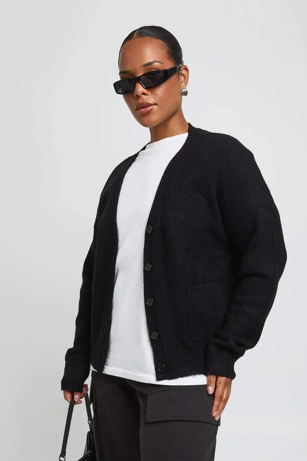 Soft Knit Pocket Detail V Neck Cardigan by boohoo