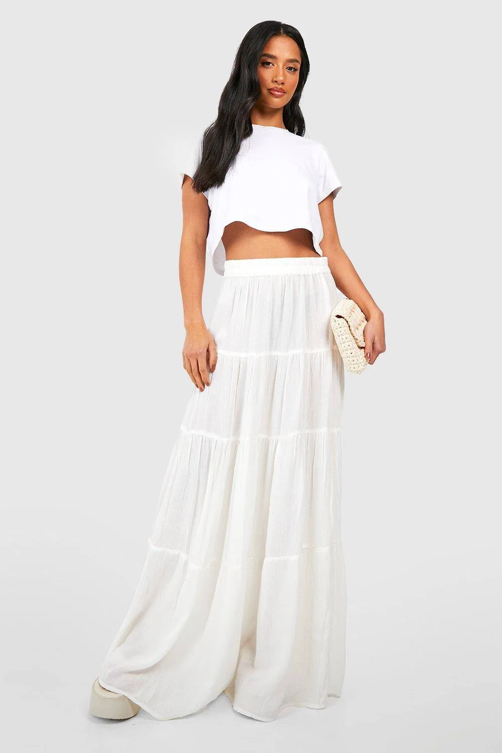 Tiered Cheesecloth Maxi Skirt by boohoo