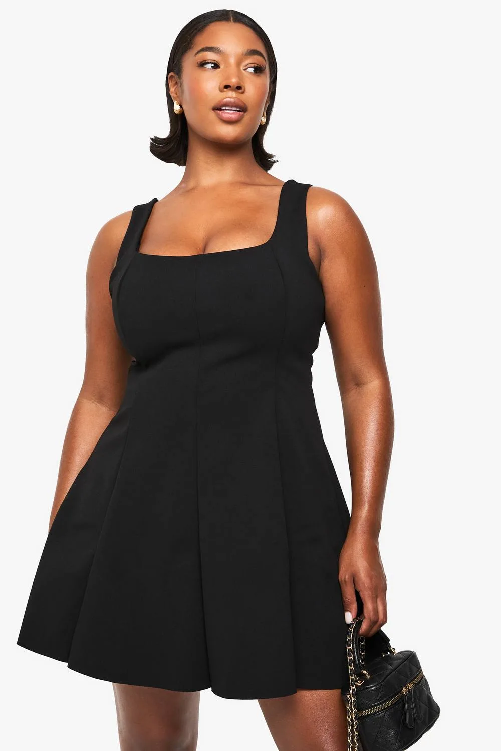 Double Bengaline Structured Panelled Mini Skater Dress