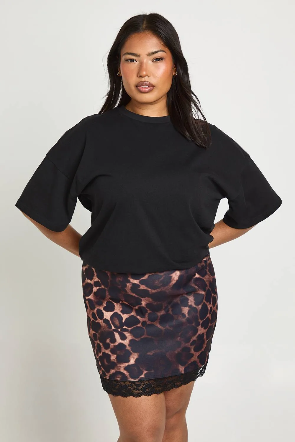 Leopard Print Bengaline Lace Trim Mini Skirt by boohoo