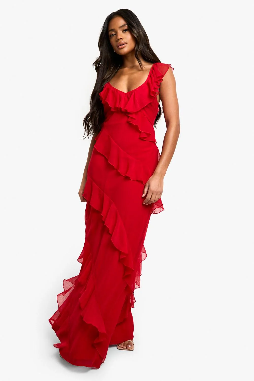 Chiffon Ruffle Strappy Maxi Dress by boohoo