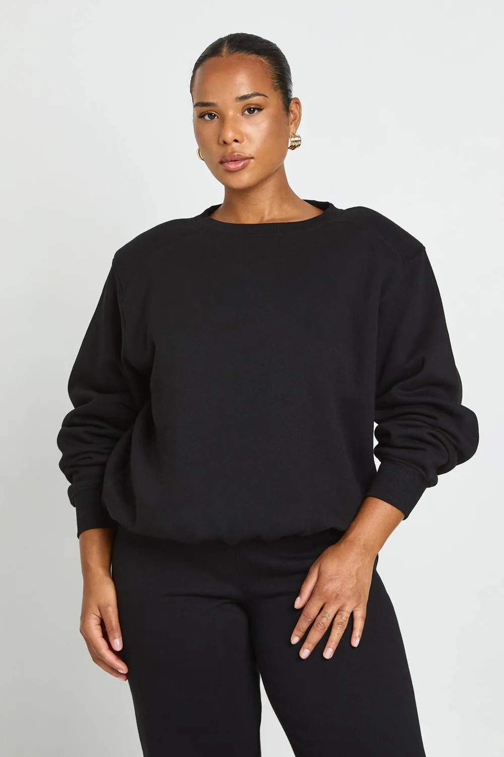 Shoulder Pad Boxy Crew Neck Sweatshirt by boohoo