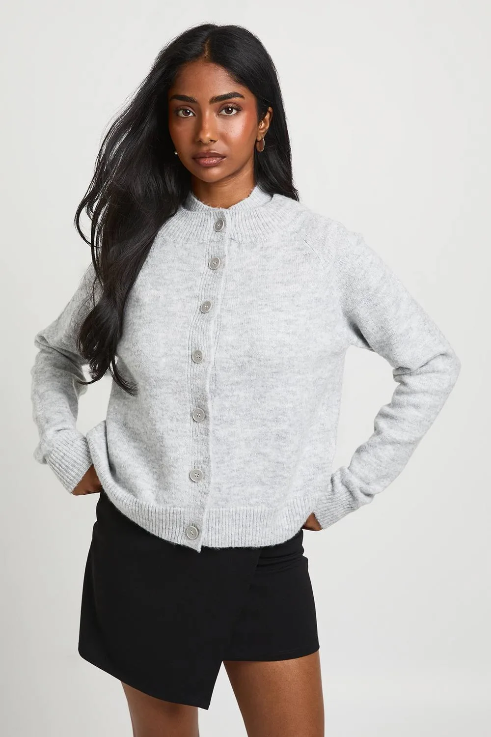 Double Layer Collar Knitted Cardigan by boohoo