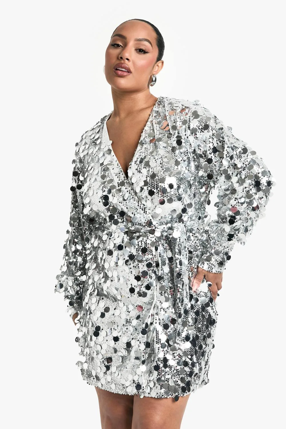 Sequin Wrap Dress by boohoo