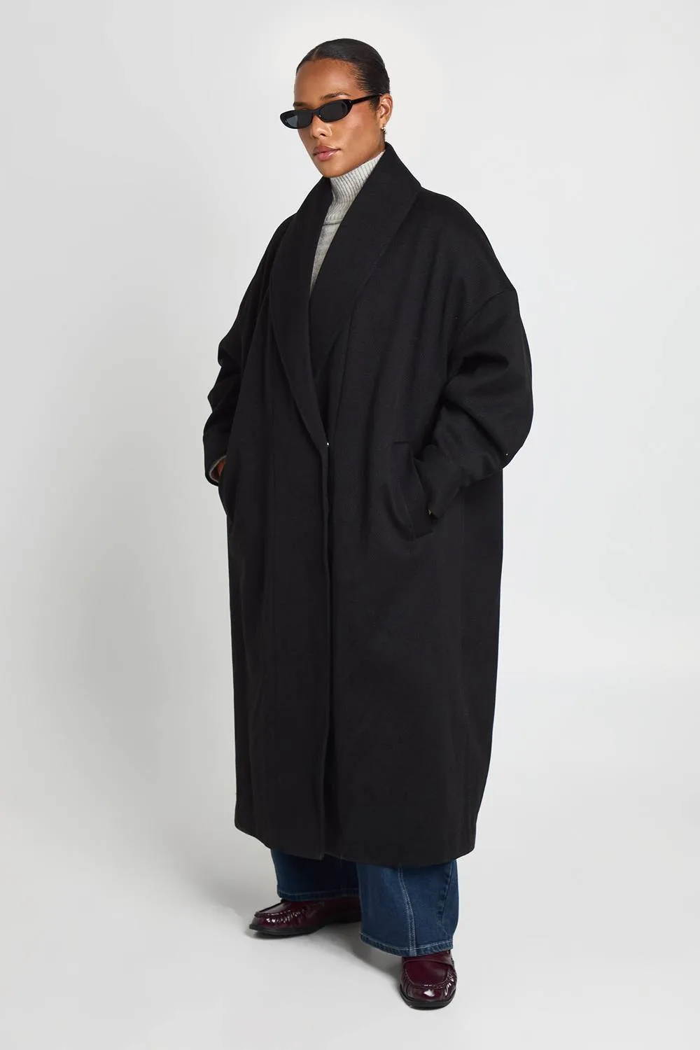 Longline Collared Wool Look Coat by boohoo