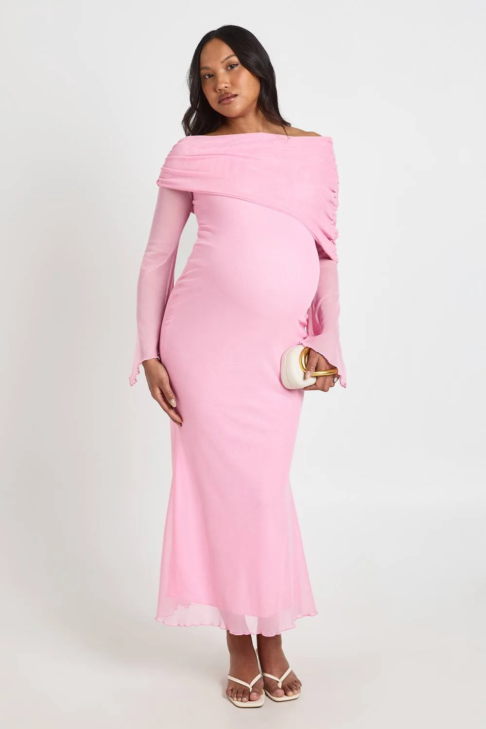 Maternity Mesh Bardot Maxi Dress by boohoo