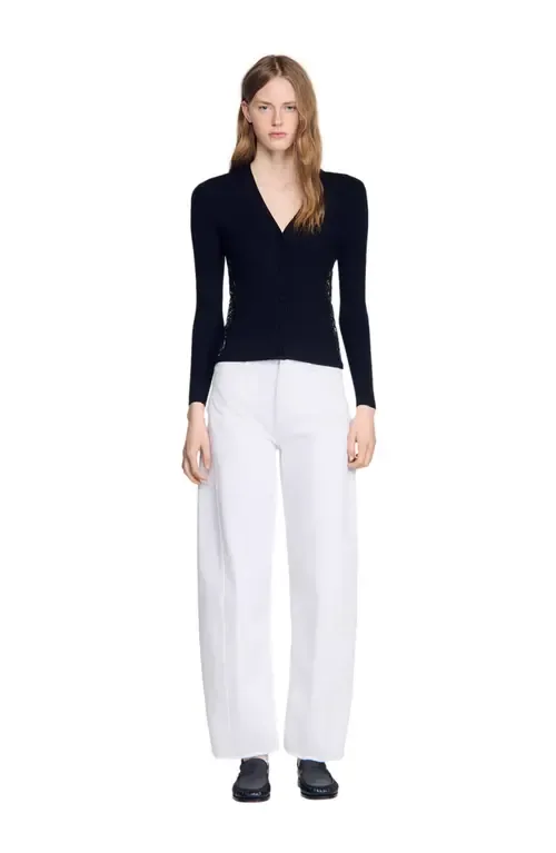 Cardigan with Lace Panel by SANDRO