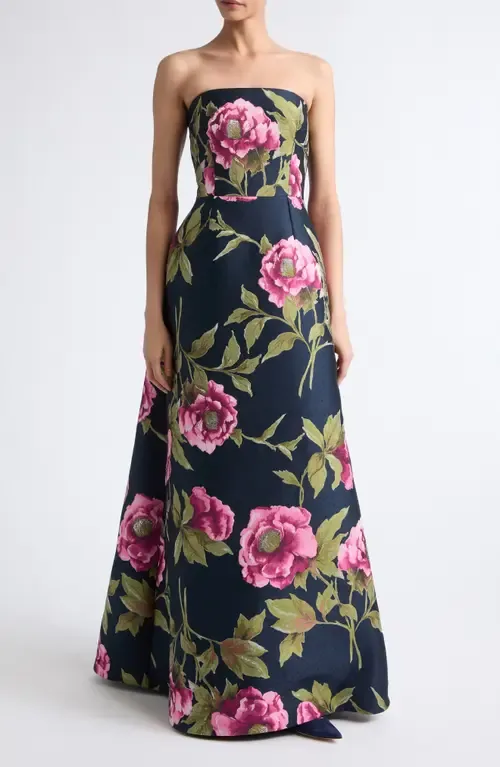 Peony Jacquard Strapless Gown by Carolina Herrera