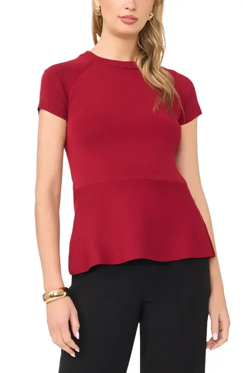 Short Sleeve Ribbed Peplum Sweater by Vince Camuto
