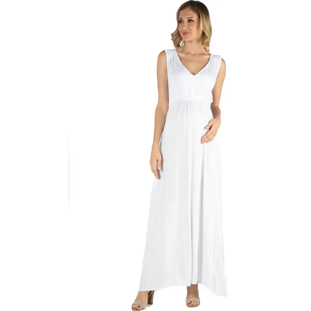 Maternity V-Neck Sleeveless Maxi Dress with Belt by 24seven Comfort Apparel