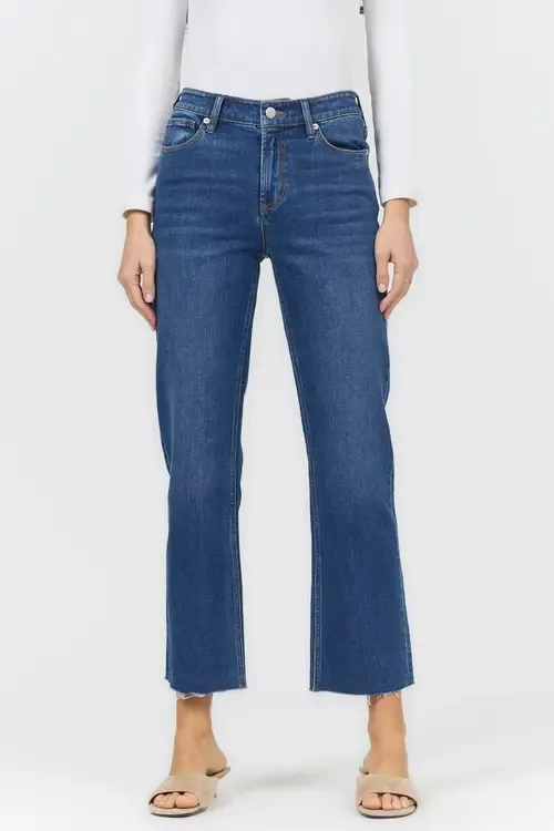 Anika Mid Rise Raw Hem Ankle Straight Jeans