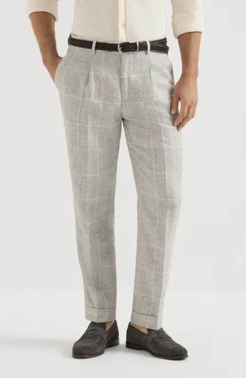 Linen Prince of Wales Trousers with Pleat by Brunello Cucinelli