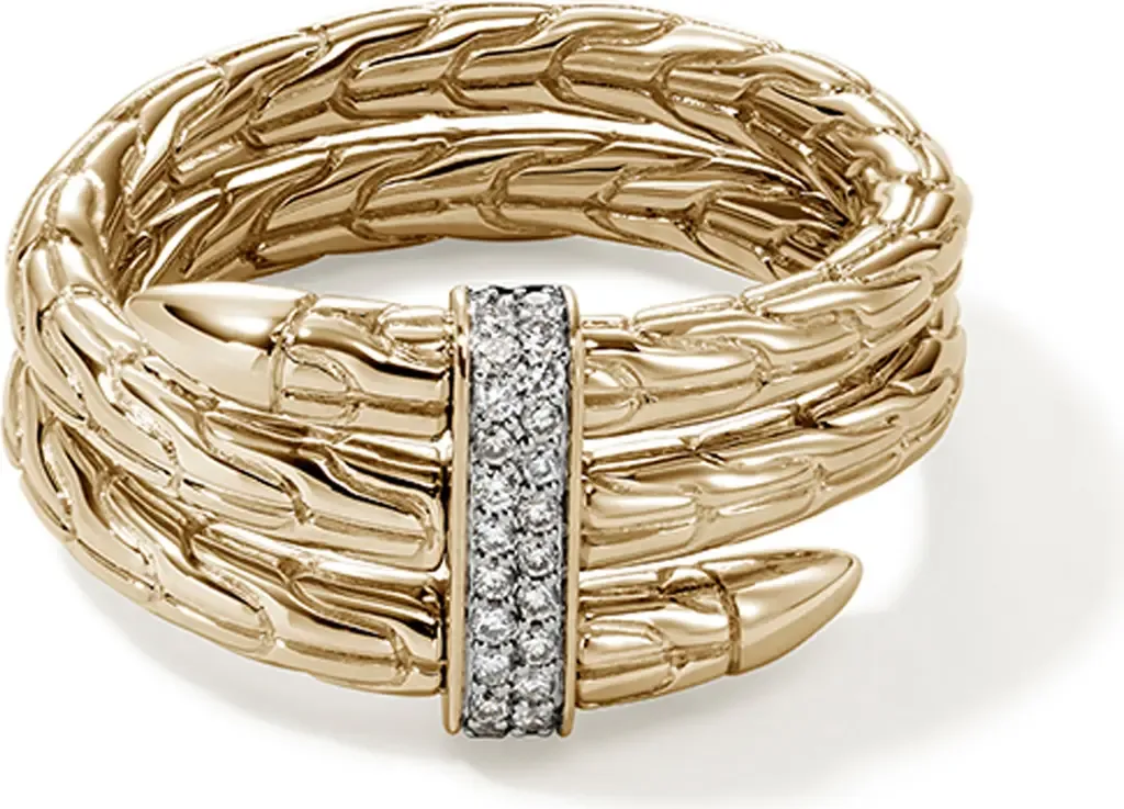 Spear 14K Gold Diamond Pave Double Wrap Ring