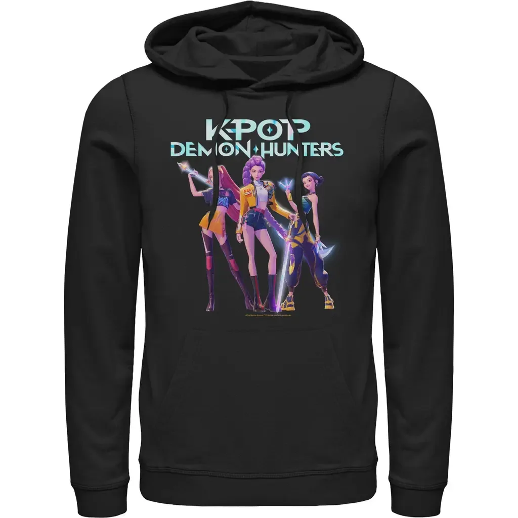 Group Shot Long Sleeve Lightweight Hoodie in Black by KPop Demon Hunters