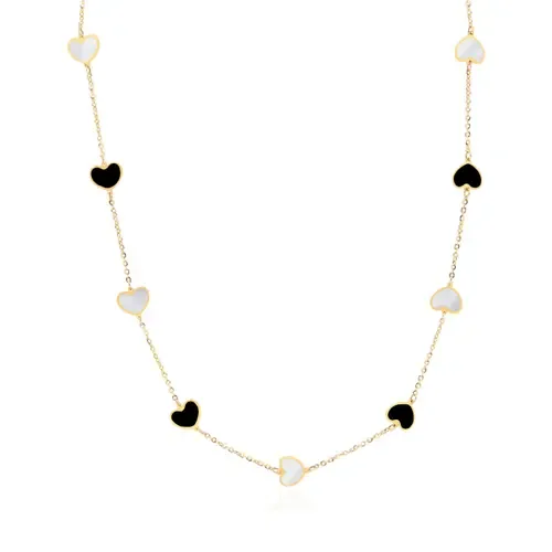 Mother of Pearl and Onyx Mixed Heart Station Necklace by The Lovery Fine Jewelry