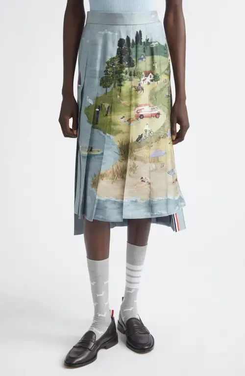 Drop Back Pleated Silk Skirt by Thom Browne