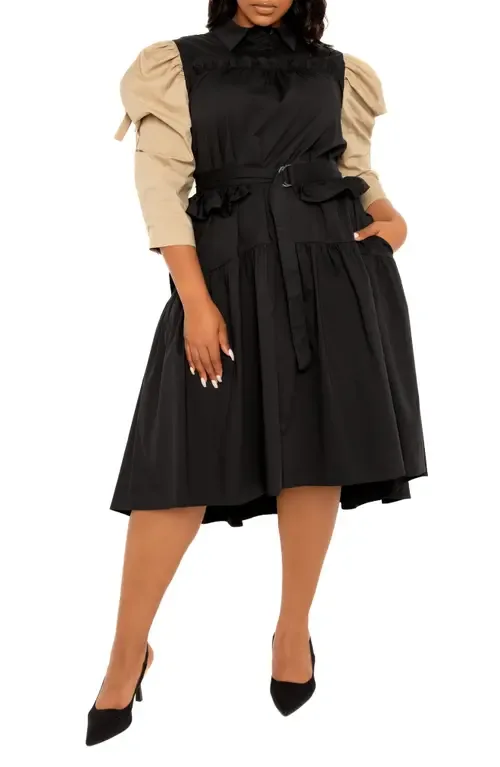 Contrast Puff Shoulder Dress by BUXOM COUTURE