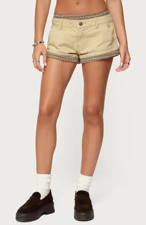 Peekaboo Plaid Boxer Detail Denim Shorts by EDIKTED