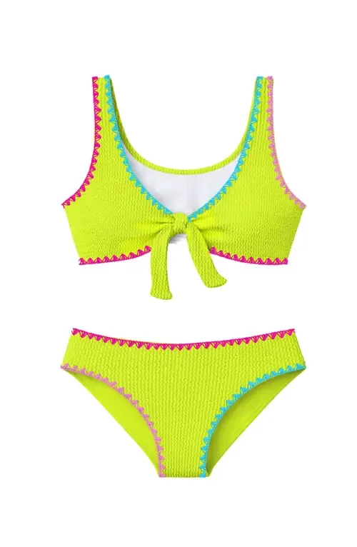 Crinkle Tie Bikini with Embroidered Trim by Limeapple