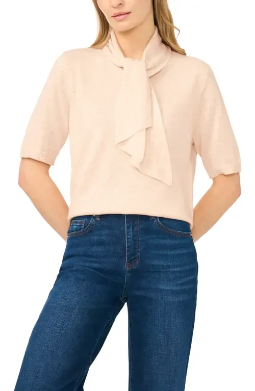Tie Neck Short Sleeve Sweater by CeCe