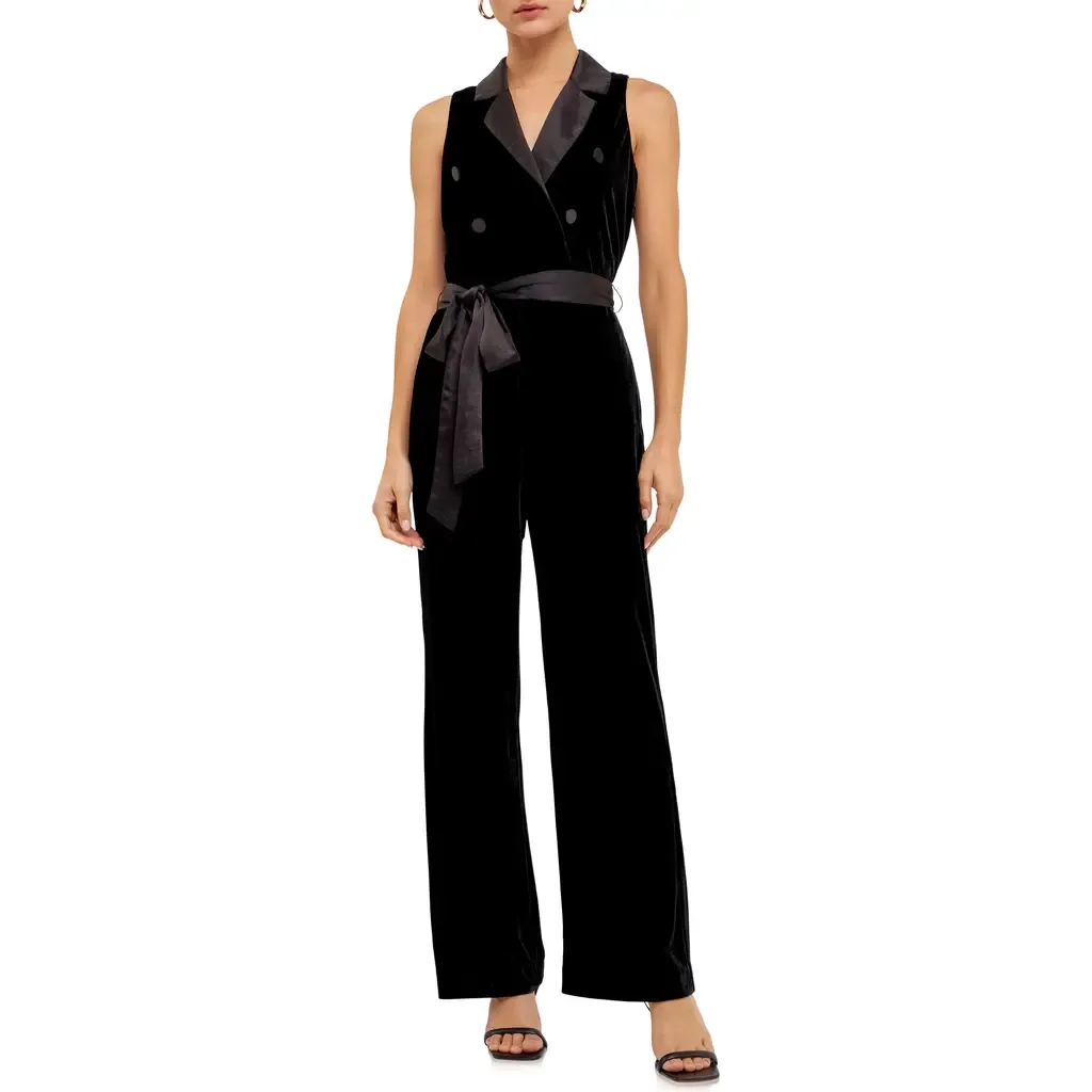 Satin Trim Velvet Jumpsuit by Endless Rose
