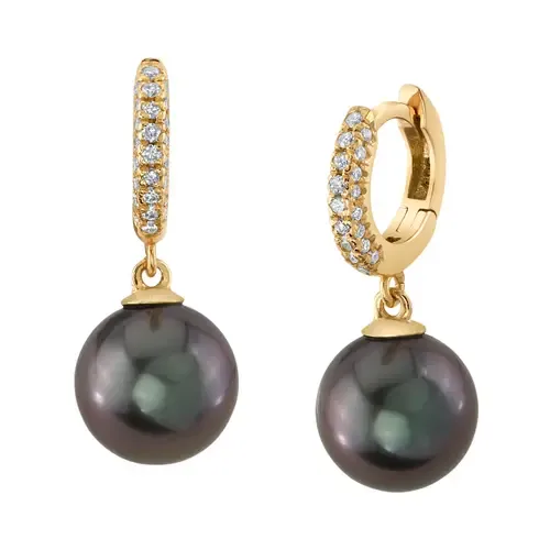 Tahitian South Sea Pearl & Diamond Huggie Eileen Earrings by The Pearl Source