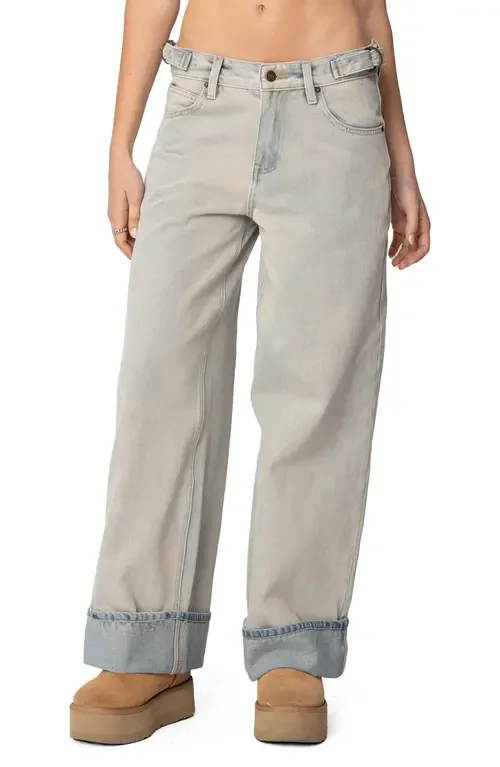 Buckle Tab Low Rise Wide Leg Jeans by EDIKTED