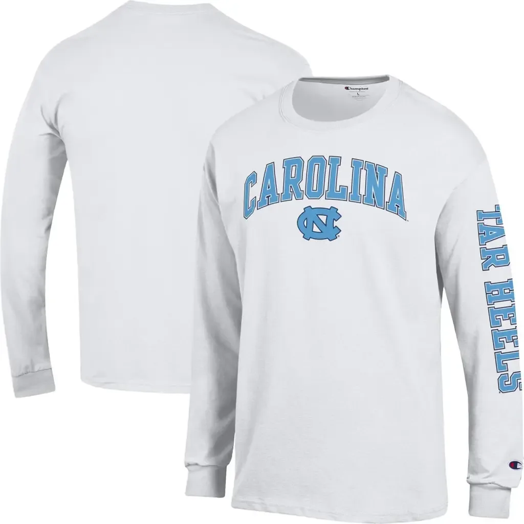 Champion White North Carolina Tar Heels Arch Over Logo 2-Hit Long Sleeve T-Shirt by Champion