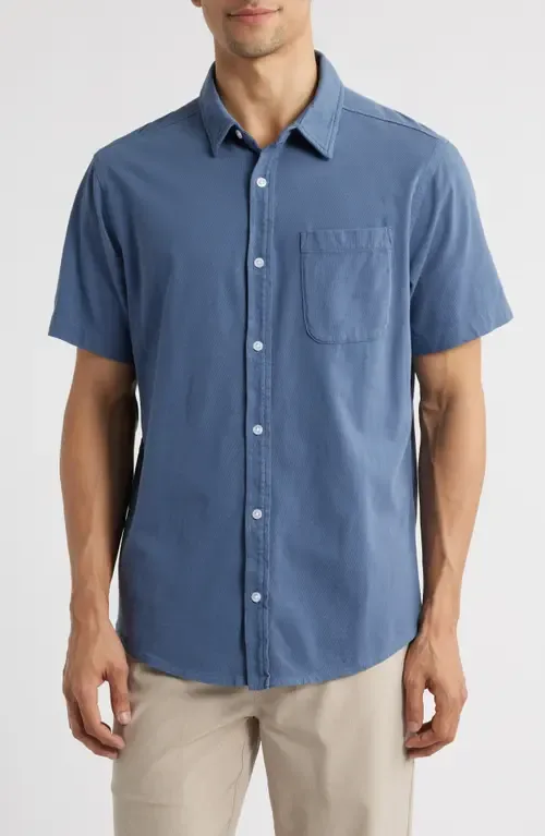 Saltaire Organic Cotton Knit Short Sleeve Button-Up Shirt by Fair Harbor