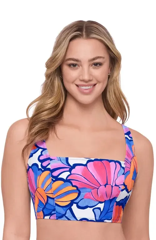Supportive and Sculpting Square Neck Lace Back Midkini Swimsuit Top by S3 Apparel