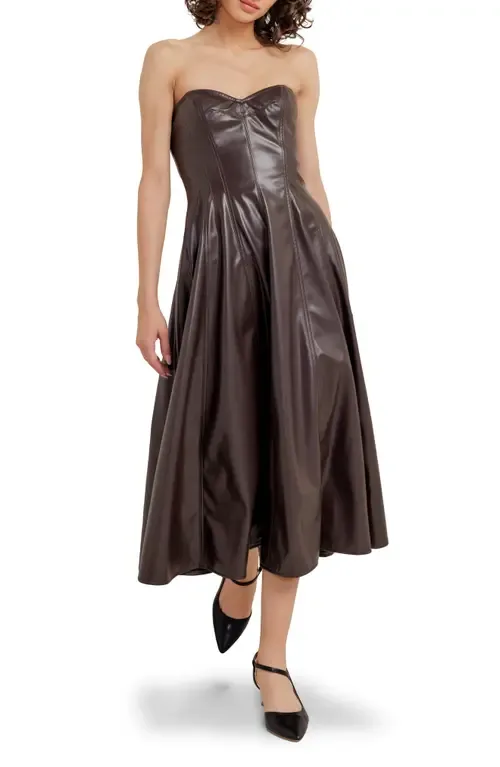 Strapless Faux Leather Midi Dress by FREEMARKET