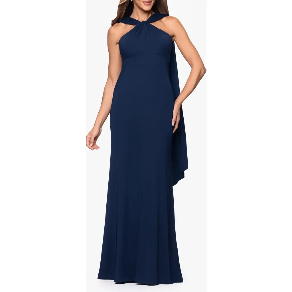Scarf Detail Halter Neck Gown