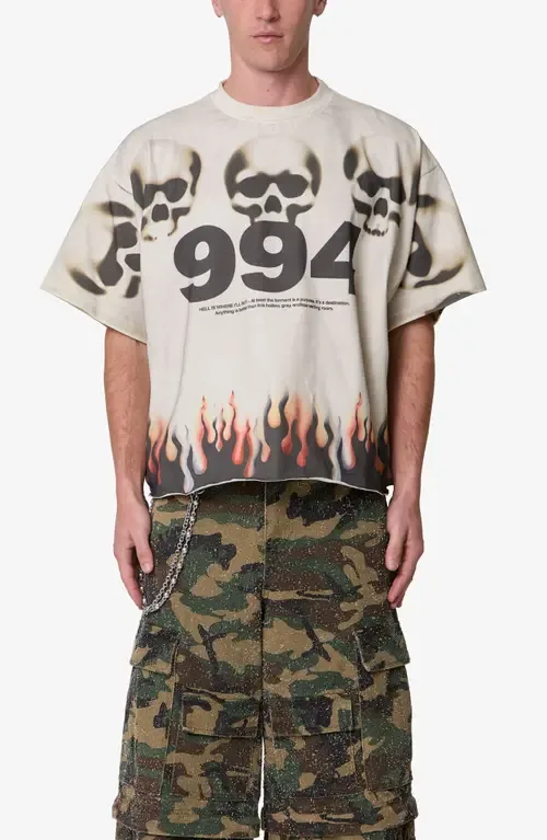 Flame Skull Distressed Graphic T-Shirt by mnml