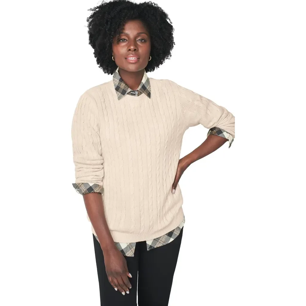 Cable Crewneck Sweater by Jessica London