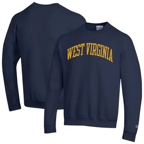 Champion Navy West Virginia Mountaineers Basic Arch Fleece Pullover Sweatshirt