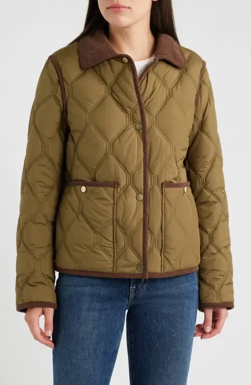 Corduroy Trim Quilted Barn Jacket by Bernardo